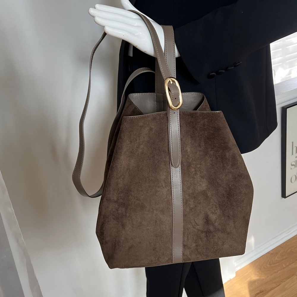 Old Navy Faux Vegan Suede Carrie Bucket Bag with Shoulder Crossbody Strap - New
